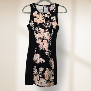 Floral Panel Fit-and-Flare Dress - Black with Blush Floral